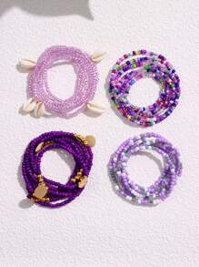 4pcs/Set Bohemian Style Rice Beaded Waist Chains, Sexy Belly Chains For Women, Summer Beach Party Jewelry, Random Bead Color