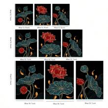 3 件现代抽象金线莲花植物油画，金鱼红莲花北欧时尚家居装饰海报，客厅、卧室、厨房、咖啡厅墙壁艺术，无框架