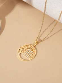 1 pieza Colgante de collar de árbol de la vida personalizado de acero inoxidable, diseño minimalista, adecuado para citas, días festivos y uso diario de niña