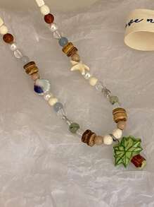 1 Stück Neue Sommer Halskette mit Kokosnusspalme, bunte Perlenkette mit Seepferdchen-Muschel, einzigartiges Design