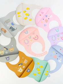 1pc Baby Silicone Bib, Cartoon Pattern Waterproof Baby Bib, Adjustable Cute Children Drool Bib, Rainbow Dinosaur Lemon Pattern, Baby Tableware - Multicolor - View 2