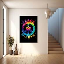 Peace And Love Colorful Tie Dye Peace Symbol Large Wooden Framed Wall Art Home Decor Canvas Painting- For Bedroom, Bathroom, Living Room, Office, Kitchen, Holiday Gift- 1pc - Multicolor - View 4