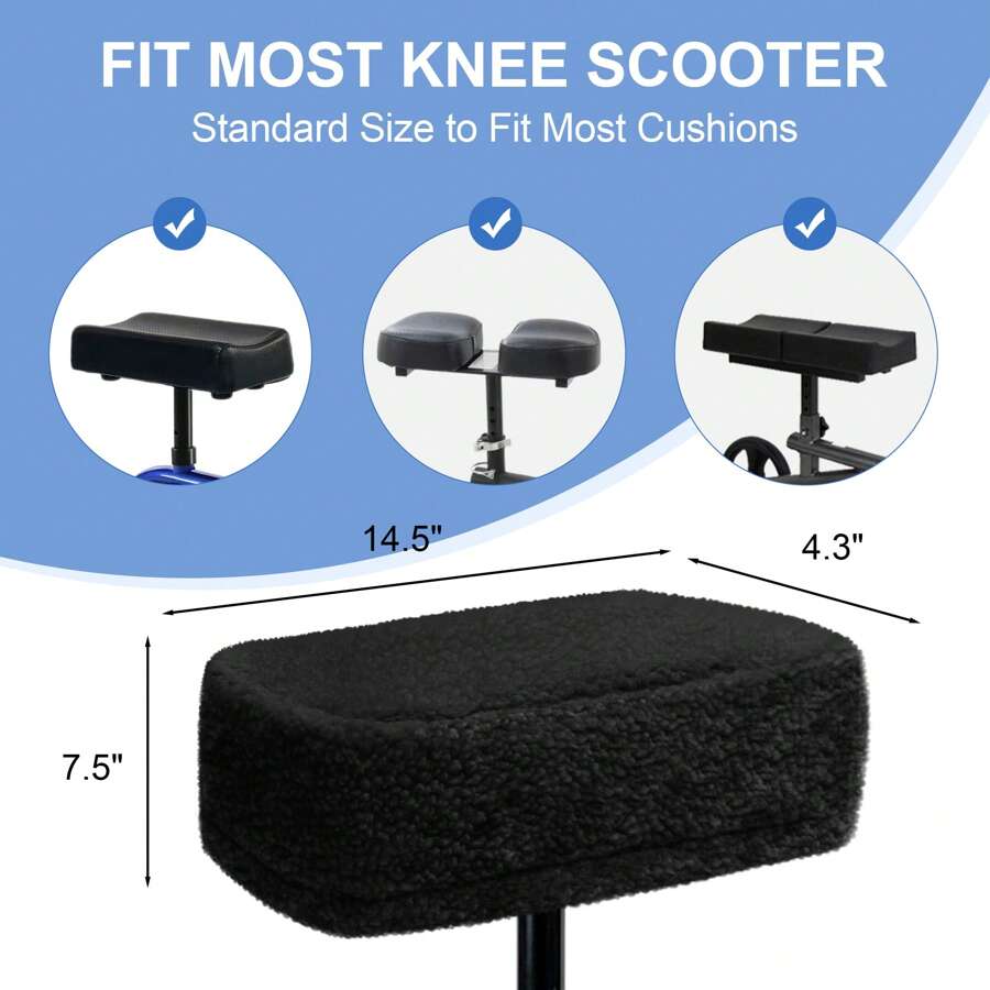 Funda de cojín para patinete de rodilla para adultos, cómoda y suave almohada de felpa para patinetes de rodilla, accesorios para andadores de rodilla para aliviar el dolor - Negro - Ver 1
