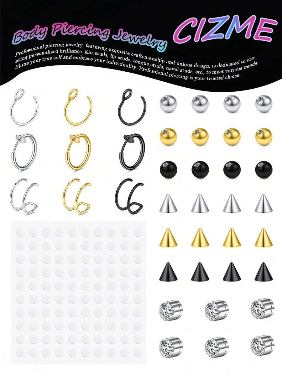 Ear Cuff Earrings For Women Non Piercing Ear Cuffs Ear Cuff For Non Pierced Ears Clip On Cartilage Earring Fake Earrings, Fake Piercings Fake Ear Ring Hoop, Snake Bites Piercing Fake Skin Piercing Fake Face Piercings 4MM Replacement Balls Spike With 100Pcs Sticker - Ear Cuff - View 1