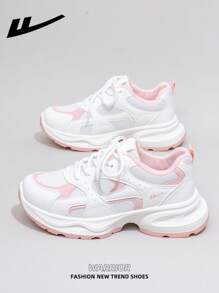 WARRIOR 女式 1 双系带设计白色厚底运动鞋，低帮休闲鞋，适合户外/夏季，透气轻便滑板风格时尚舒适帆布运动鞋
