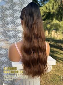 Wrap Around Ponytail Extension Ombre 22 Inch Long Water Wave Pony Tail Hair Heat Resistant Firber Synthetic Hairpiece For Girls Women Daily Use Black Brown
