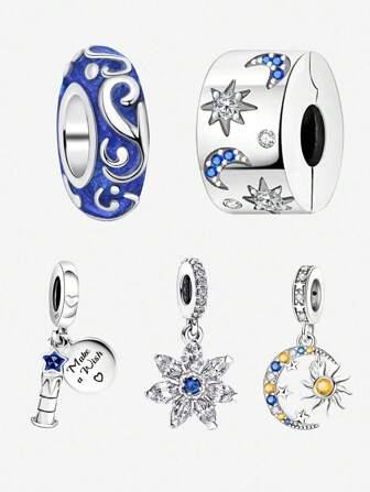 1 stuk S925 sterlingzilveren hanger met kralen, diamanten set, hanger met bedel en bal, geschikt voor armbanden, doe-het-zelf sieraden voor dames, huiswerk en studiemateriaal