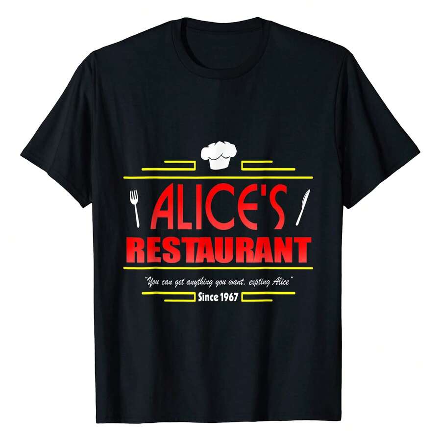 Unisex Mens Womens Alices Y Restaurant Classic T-Shirt Short Sleeve Shirt Loose Tee Small Women's T-Shirts