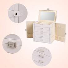 Hộp đựng trang sức lớn Frebeauty, Hộp đựng trang sức bằng da PU 6 tầng, Hộp đựng đa năng có gương, Giá đựng phụ kiện có 5 ngăn kéo đựng vòng cổ, vòng tay, đồng hồ, đồ lưu trữ khi quay lại trường học - trắng - Xem 4