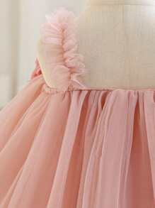 Baby Girls Floral Strap Tulle Party Princess Dress, Elegant Sleeveless Dress Suitable For Baby's 1st Birthday, Wedding, Party, Holiday Celebration