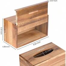 Tissue Box Cover, Acacia Wood Tissue Box Holder With Slide-Out Bottom, Wooden Tissue Box Cover Cube For Bathroom, Bedroom, Dinner Table, Office,Kitchen (Rectangle) 9.84"L X 5.91"W X 4.84"H