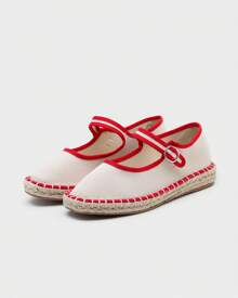 Women's Canvas Mary Jane Flat Espadrilles With Braided Jute Sole, Adjustable Design With Metal Buckle, Ideal For Summer, Choose A Larger Size - 紅色 - 查看 3