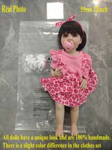 Long Hair Girl Lifelike 55 CM Reborn Doll With Full Soft Vinyl Body, 22 Inch Alive Newborn Princess Bebe Lovely Bath Toy Birthday Gift For Children (Some Parts Random, Including Pacifier, Bottle, Diaper, Hair Accessories And Clothes Set) - Hồng - Xem 2