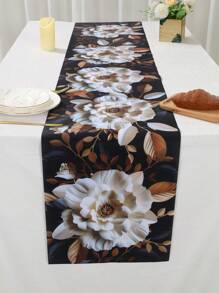 1pc 3D Floral Table Runner, 3D White Floral Theme Design Polyester Table Runner, Elegant White And Golden Floral Tablecloth, Party Festivals Gatherings Home Events Decorations Table Cloth, Desk Dining Tables Gift Tables Tabletop Decorations Table Cover, Kitchen Decorations Table Set , Room Decor Home Decor Table Skirt, Holiday Gifts Party Favors - 3D White Flowers - View 6