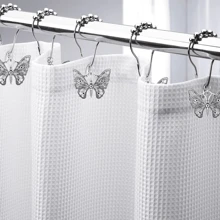 12 Silver Lattice Butterfly Shower Curtain Hooks - Curtain Shower Curtain Decorative Metal Hooks Happy Spring And Fall Decor Bathroom Accessories Back To School Bathroom Decor - Silver - View 4