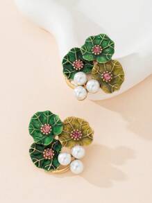 1 braccialetto con perline verde smeraldo e 1 paio di orecchini in lega di rame con smalto verde, set di gioielli vintage dorati vintage multi-strato, adatto per uso quotidiano, feste e occasioni speciali, collezione