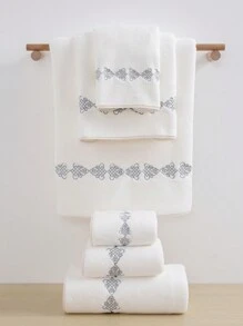 珊瑚絨精緻刺繡純色浴室毛巾/浴巾，適用於浴室、飯店、健身房、海灘、學校、開學季、旅行、旅行配件、居家必需品、毛巾、護膚 - 白色 - 查看 2