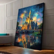 Framed Dreamlike Castle Image, Fireworks Sparkling, Wall Art, Imaginative Space DecorationCanvas  Birthday Party Decor, Mother's Day New Year Easter Gift,  Home Living Room Office Wall Decor, Perfect Gift And Wall Decoration