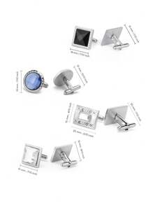 4 pares de gemelos de cristal con rhinestones en colores negro y azul, vienen en caja de regalo, adecuados para regalos de vacaciones - Negro - Ver 4