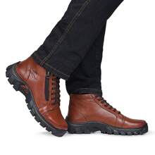 Tenis Cano Alto Masculino Cortuno Ziper Lateral Couro Tratorado Trilha Trabalho