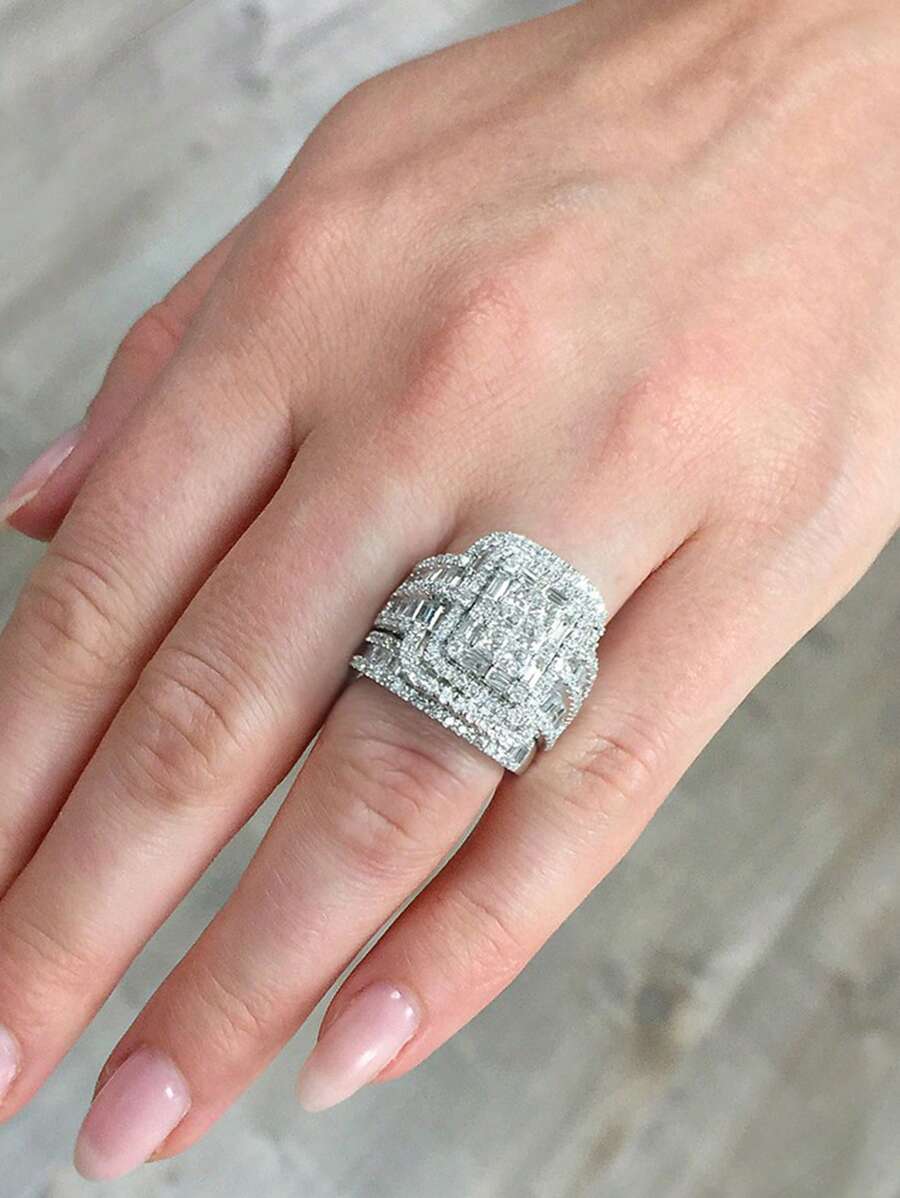 2 件/套 魅力方晶锆石戒指 适合女士 适合婚礼 订婚派对 珠宝 情人节礼物、妈妈、母亲、母亲节、礼物 - 1# - 查看 1