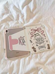 1 Piece Cute Cup Bunny Reversible Multi-Color Drawing 720 Swivel Tablet Case With Pen Slot, Acrylic Clear Crystal Back Cover, Ramadan KareemDrop-Proof Case, Support Sleep/Wake Function, Compatible With Huawei, IPad, XM, ,Ramadan,Ramadan Kareem,Ramadan Mubarak,Eid Mubarak,Eid Al Fitr - Pink - View 2