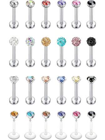 DOLOTTA 1PC 16G Hypoallergenic Stainless Steel Labret Lip Monroe Medusa Stud Piercing For Women 3mm Cubic Zirconia Forward Helix Earrings Cartilage Tragus Piercing 8mm