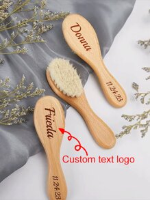 Customized Text Logo Baby Wool Brush, Kids Scrubbing Bath Massage Brush, Newborn Hair Washing Shower Cleaning Care Brush, Christening Birth Birthday Baby Shower Gift