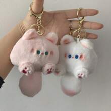 1 件猫咪发髻毛绒吊坠毛绒动物钥匙扣包包饰品