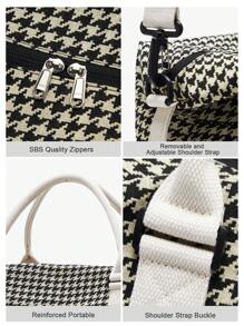 Oversized Travel Bag Houndstooth Pattern Letter Patch Decor Wet Dry Pocket Traveling Bag Plaid Beach Bag For Summer Travel Essentials For Holiday Summer Accessories For Vacation Travel Organizer Hospital Bag Travel Accessories For Camp For Suitcase Overnight Bag Gym Bag Duffle Bag Weekend Bag Duffel Bag For Luggage Carry On Bag College Bag Luggage Bags Weekender Bag Winter Bag For School School Accessories School Stuff - Multicolor - View 9