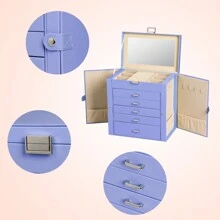 Hộp đựng trang sức lớn Frebeauty, Hộp đựng trang sức bằng da PU 6 tầng, Hộp đựng đa năng có gương, Giá đựng phụ kiện có 5 ngăn kéo đựng vòng cổ, vòng tay, đồng hồ, đồ lưu trữ khi quay lại trường học - Màu tím - Xem 4