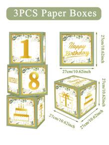 3 pièces Boîte décorative en papier vert et or pour anniversaire, décoration de fête pour les 18e, 30e, 40e, 50e, 60e, 70e anniversaires, boîte de célébration d'anniversaire de 27 cm "Joyeux anniversaire", décoration d'arrière-plan de fête d'anniversaire, décoration de maison, fournitures de fête, faveurs de fête, décoration d'anniversaire, ornement d'arrière-plan - Anniversaire - Voir 11