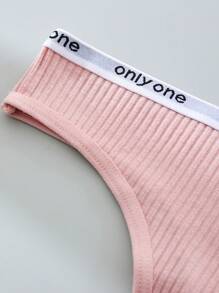 APRSEA 4 chiếc/gói, màu ngẫu nhiên, quần lót G-string nữ - Quần lót cạp thấp gợi cảm in chữ, chất liệu vải dệt kim thoải mái, dây thun in chữ ẩn. - Nhiều màu - Xem 5