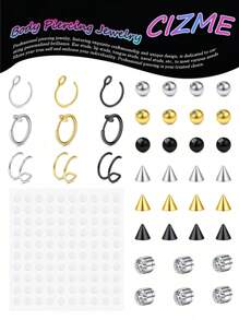 Ear Cuff Earrings For Women Non Piercing Ear Cuffs Ear Cuff For Non Pierced Ears Clip On Cartilage Earring Fake Earrings, Fake Piercings Fake Ear Ring Hoop, Snake Bites Piercing Fake Skin Piercing Fake Face Piercings 4MM Replacement Balls Spike With 100Pcs Sticker - Ear Cuff - View 7
