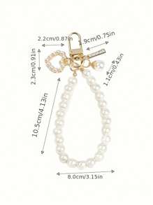 时尚简约仿珍珠腕带，适用于手机，配有可爱贝壳心形手链、钥匙扣、钱包吊坠、耳塞盒盖，适用于手机、钱包、耳塞盒、背包