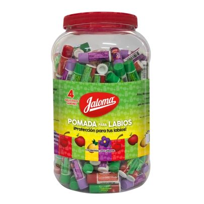  Jaloma Tarro con 250 Bálsamos Labiales de Sabores Violeta, Piña, Cereza y Manzana | Hidratación y Protección para Labios | Evita la Resequedad y Asegura Labios Suaves y Saludables