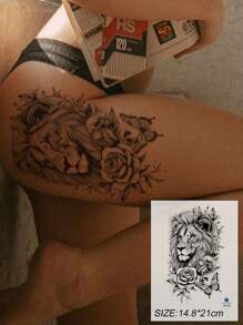 2pcs Set Black Half Arm Temporary Tattoos For Men, Animal Floral Lion Tiger Body Art Tattoo Stickers For Daily, Party, Holiday, Gift, Body Decoration, Arm, Chest, Back