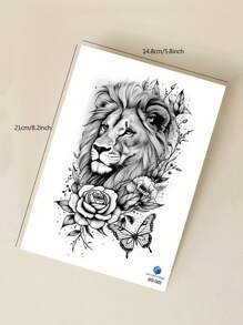 2pcs Set Black Half Arm Temporary Tattoos For Men, Animal Floral Lion Tiger Body Art Tattoo Stickers For Daily, Party, Holiday, Gift, Body Decoration, Arm, Chest, Back