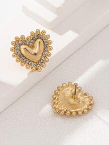 1 par de pendientes de aro con cristal en forma de corazón, diseño minimalista y elegante estilo europeo, para mujeres - Multicolor - Ver 5