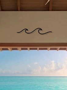 HELLOYOUNG 1 件铁艺艺术品海浪线条艺术金属壁挂，简约黑色海洋爱好者装饰艺术墙贴，客厅卧室家居墙壁装饰，礼物 - 黑色 - 查看 6