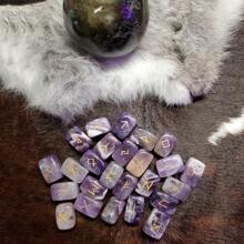 Natural Amethyst Futhark Viking Rune Stone Set, Engraved Letter Norse Witchcraft Healing Crystal Reiki Gemstones Irregular Shaped, 25Pcs