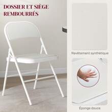 HOMCOM Set Of 2 Folding Chairs Portable Dining Chairs Indoor Foldable Chair With Synthetic Cover Cushion And Steel Frame Dim. 45W X 46D X 78H Cm White - White - View 3
