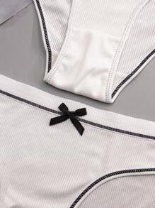 3pcs Bow Front Contrast Binding Brief - White - View 8