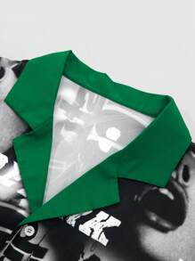 Nueva camisa de manga corta para hombre de moda holgada con estampado de letras y retratos