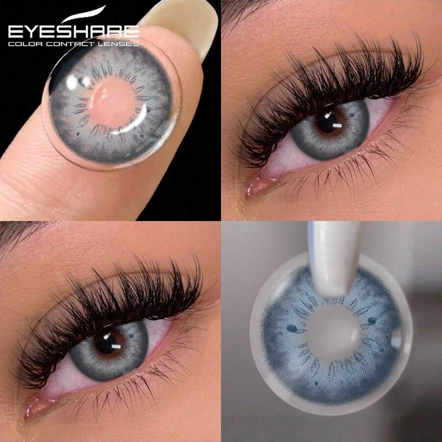 Lentes de contato coloridas verdes EYESHARE, aparência natural, lentes de contato verdes, lentes de contato cinza, lentes de contato verdes, fantasia de Halloween para cosplay - Azul - Ver 1