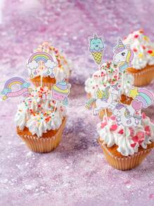 8件套彩虹独角兽生日蛋糕装饰，彩虹独角兽生日派对蛋糕装饰，蛋糕架装饰，婴儿派对装饰，纸杯蛋糕插牌，蛋糕签，生日烘焙DIY用品，生日礼物派对小礼品