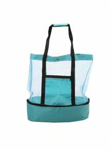 1 buc geantă de picnic pentru plajă, izolație pentru plajă și conservare a gheții (închidere cu fermoar, direcție aleatorie), geantă de picnic pentru plajă, conservare a căldurii, pentru femei, plasă transparentă, dublu strat, depozitare, capacitate mare, cumpărături, impermeabile, geantă de birou, prânz, gustări, geantă pentru școală, accesorii școlare, lucruri școlare