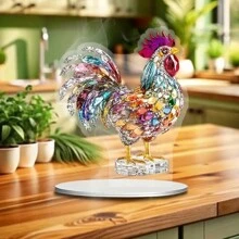 带支架的优雅亚克力公鸡雕像 - 2D 水晶动物桌面装饰，非常适合圣诞节和情人节桌面展示，理想的办公室礼物、标志、桌面装饰 - 彩色 - 查看 4