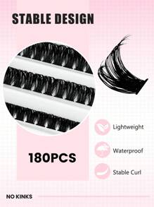 HINARIN 180 piezas de pestañas individuales 80D DIY Extensiones de pestañas en volumen Pestañas en racimo D Curl 8-16mm Pestañas talla grande gruesas Racimo individual DIY en casa Pestañas esponjosas para Navidad y otros festivales - D - Ver 3