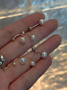 1 对 S925 纯银珍珠圆珠螺旋耳环，送给母亲、女朋友和姐妹的最佳礼物